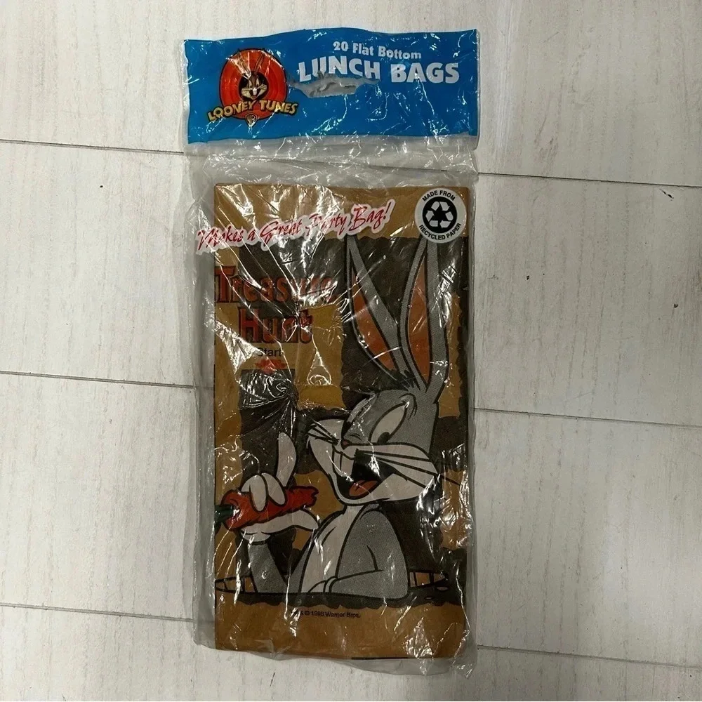 NWT Vintage Looney‎ Tunes Bugs Bunny Lunch Bags 1998 Brown Paper Treasure Hunt
